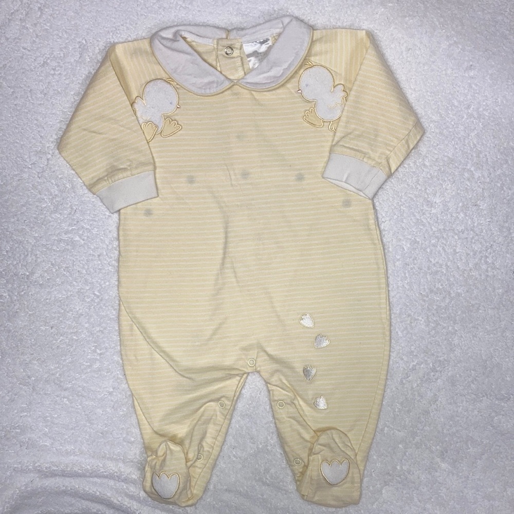 5/$20 Minibasix unisex yellow white striped duck one piece sleeper 9m